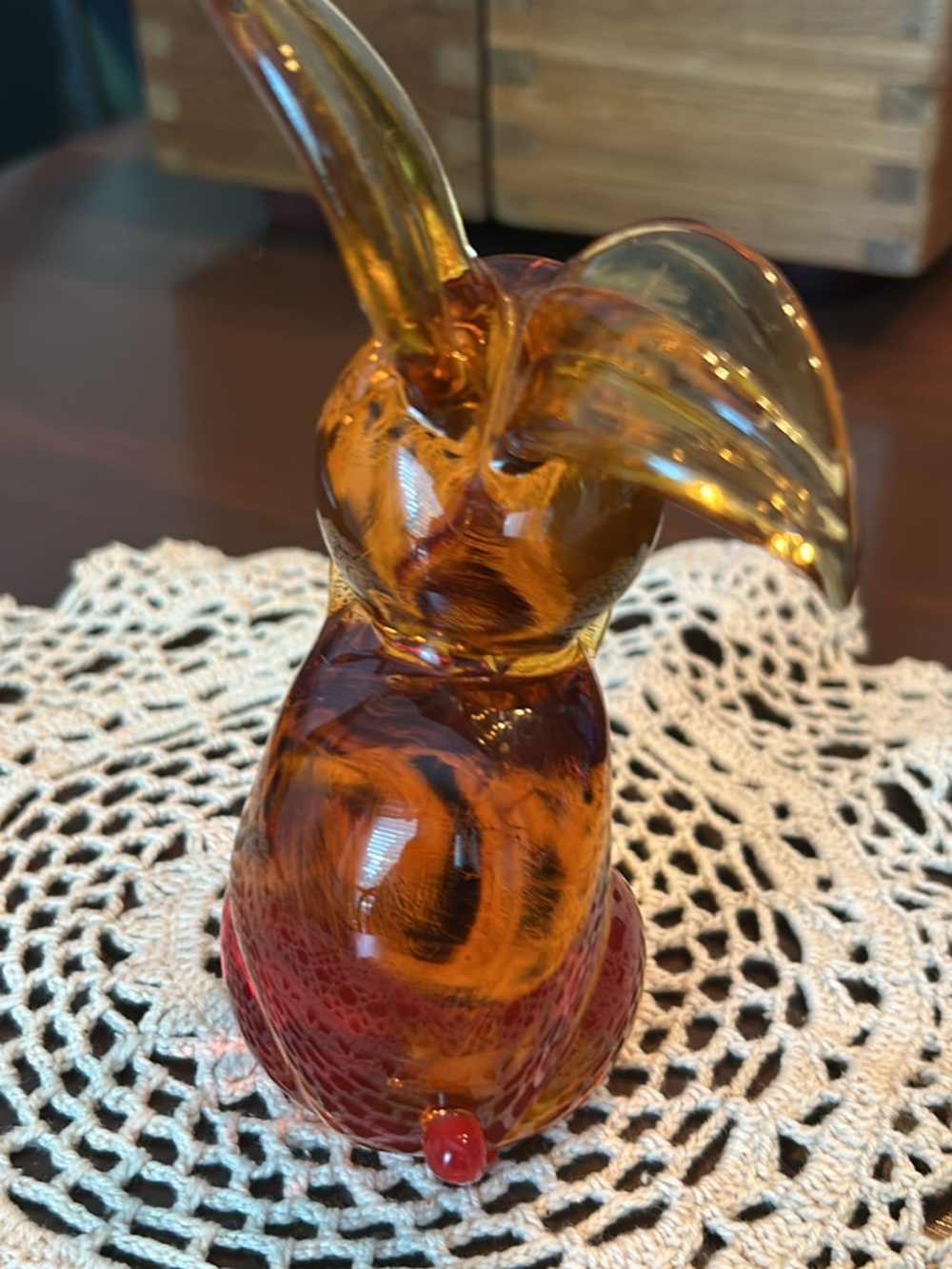 Pilgrim amber glass rabbit figure. Has small chip on paw. Very heavy - does glow - Picture 2 of 4